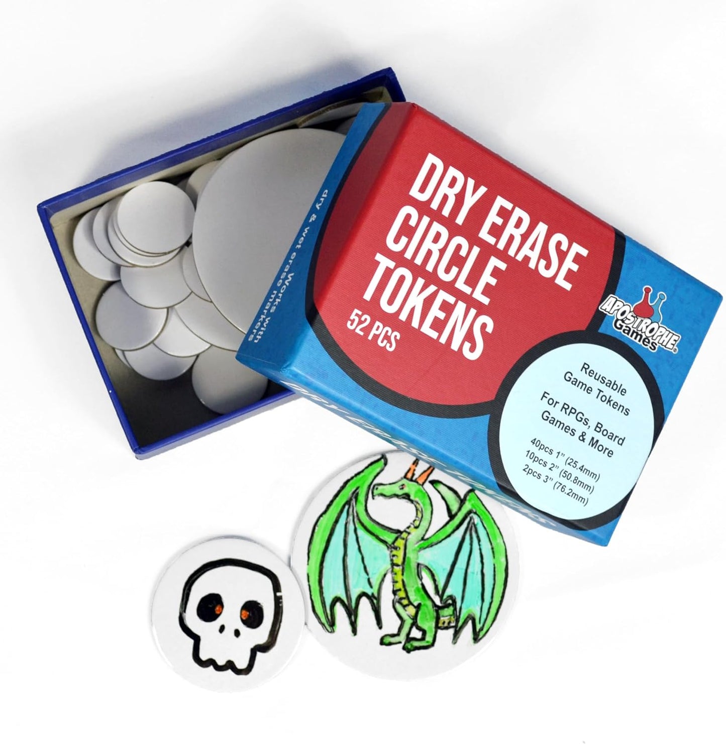 52 Dry Erase Circle Tokens - Reusable Board Game Pieces