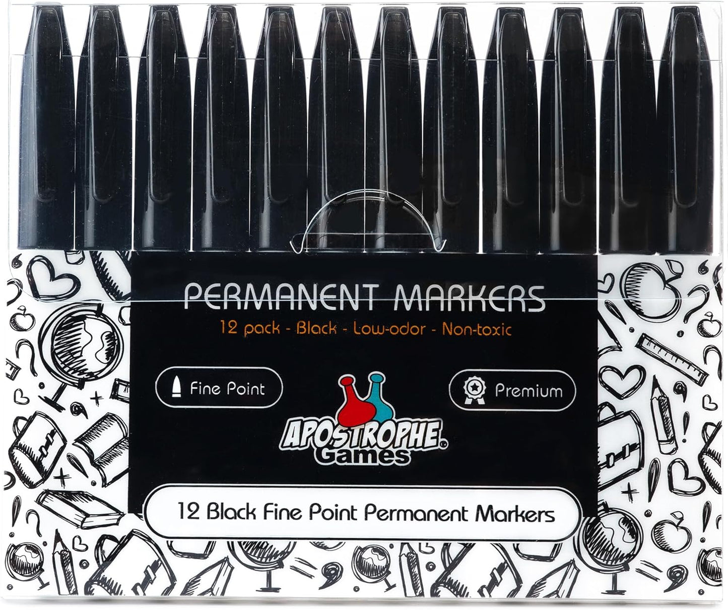 Fine Point Permanent Markers - 12 Pack, Black Pens
