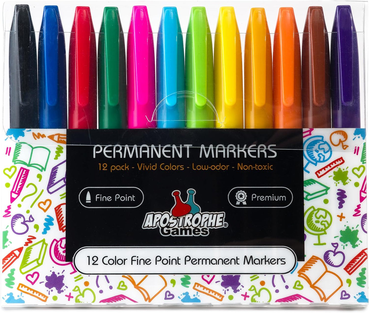 Fine Point Permanent Markers - 12 Colors