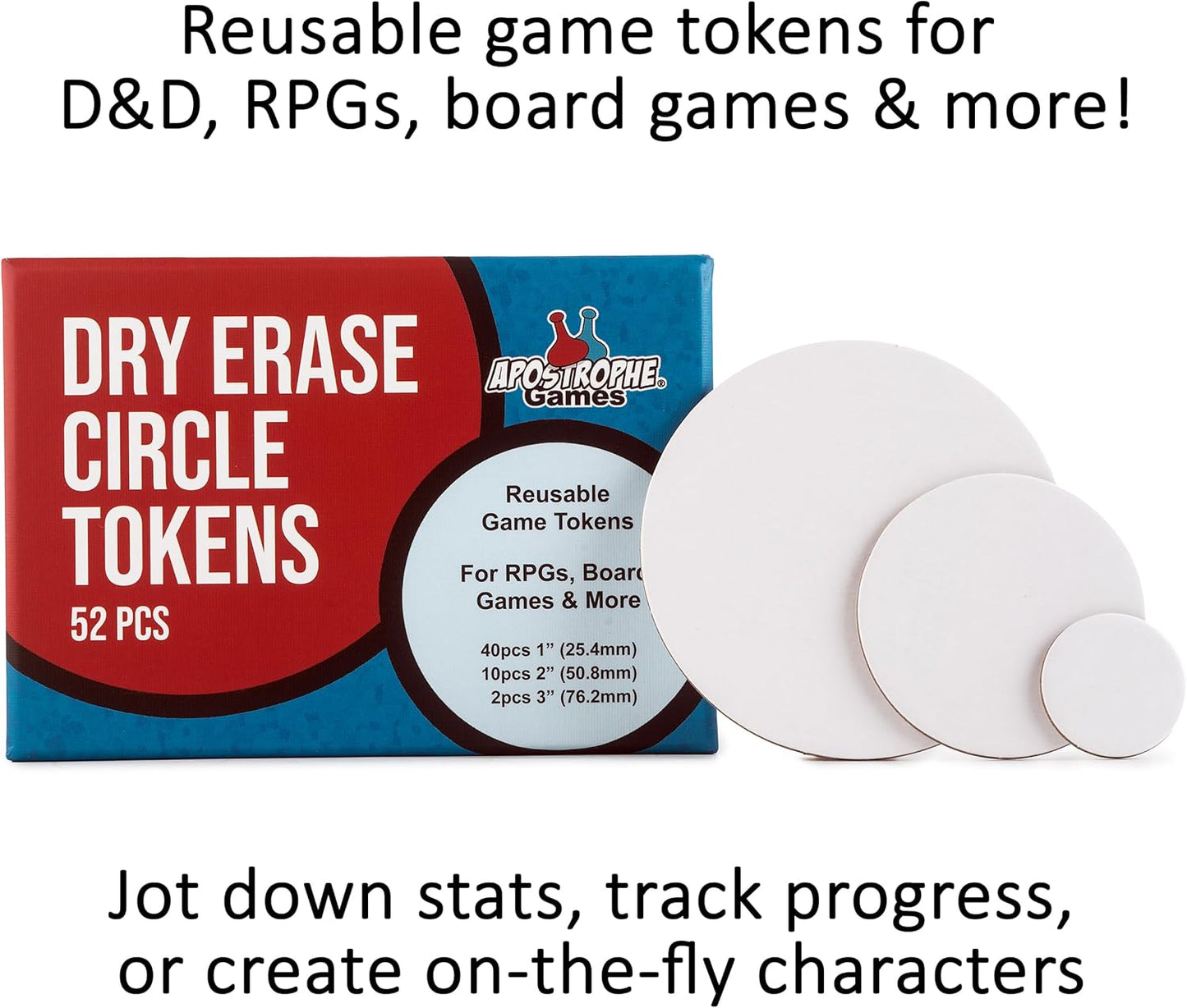 52 Dry Erase Circle Tokens - Reusable Board Game Pieces