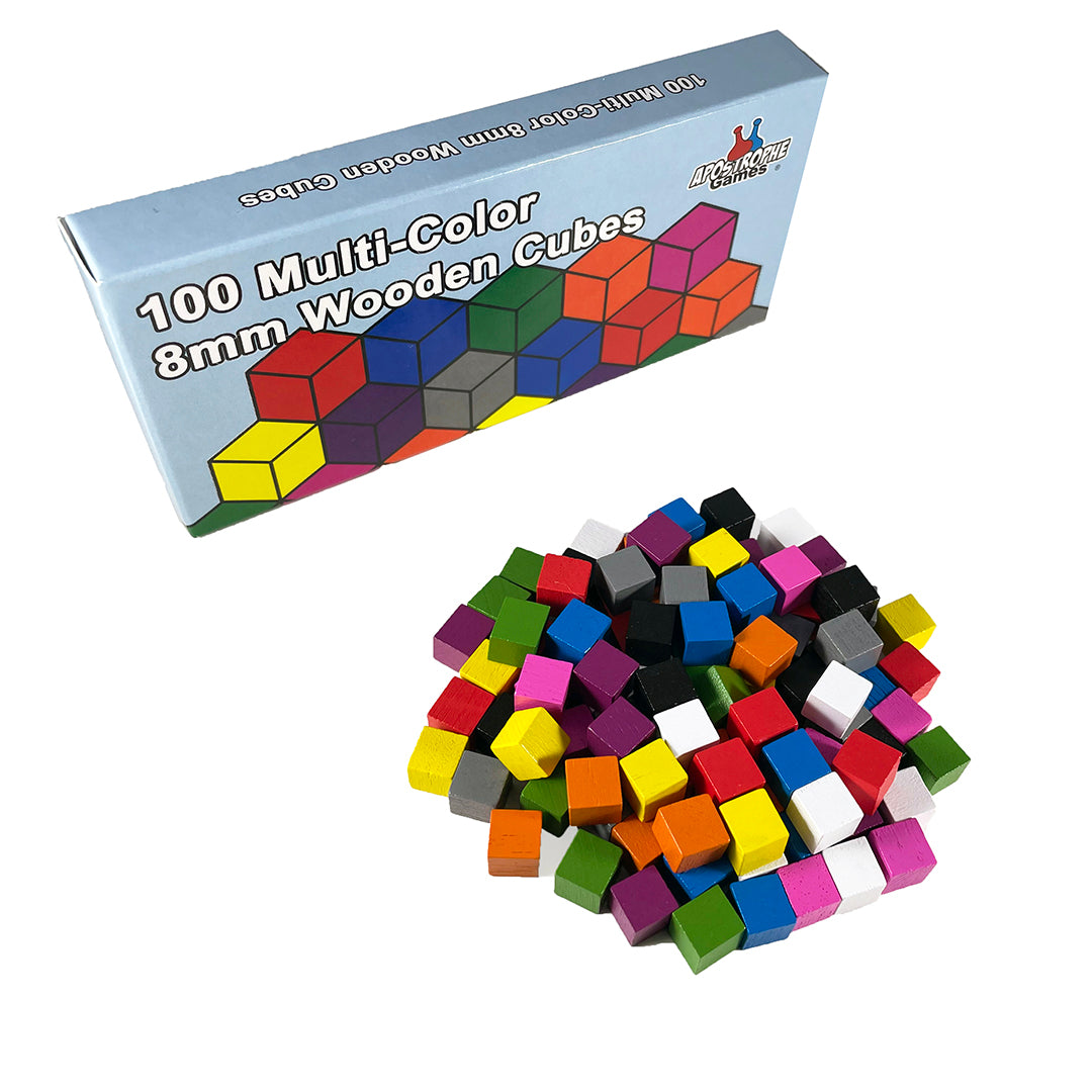 8mm Multi Color Wooden Cubes (100)