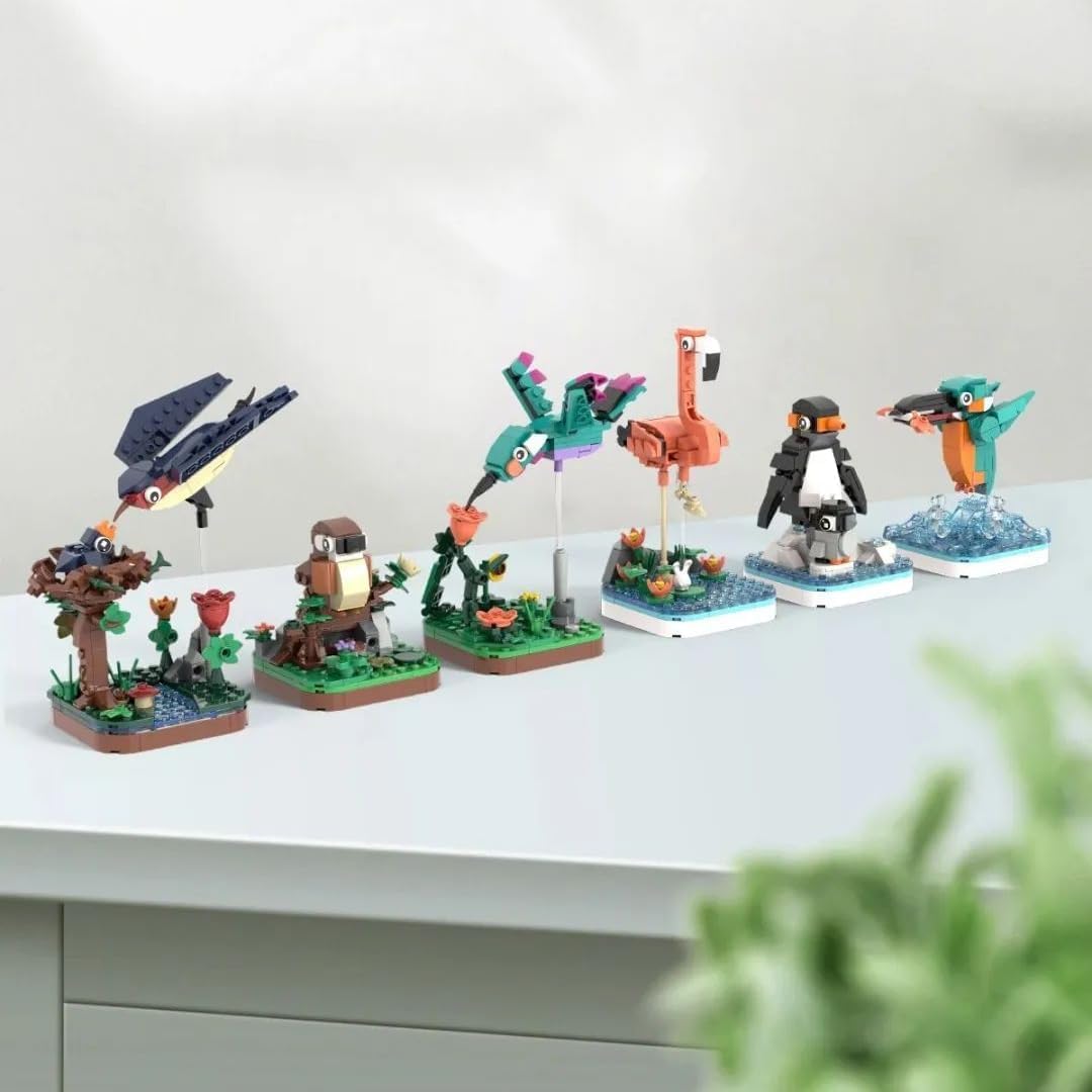 Majestic Birds Model Building Block Kit - 876 Pieces - Six Unique Bird Models