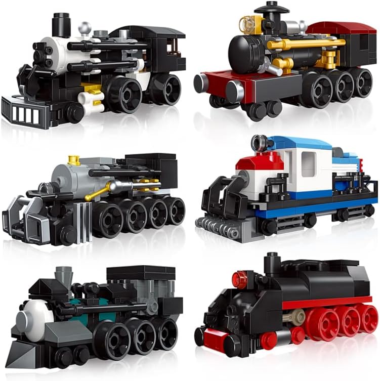 Train Model Blocks 6 in 1 Steam Trains Building Block Set – 463 Pcs – Apostrophe Games