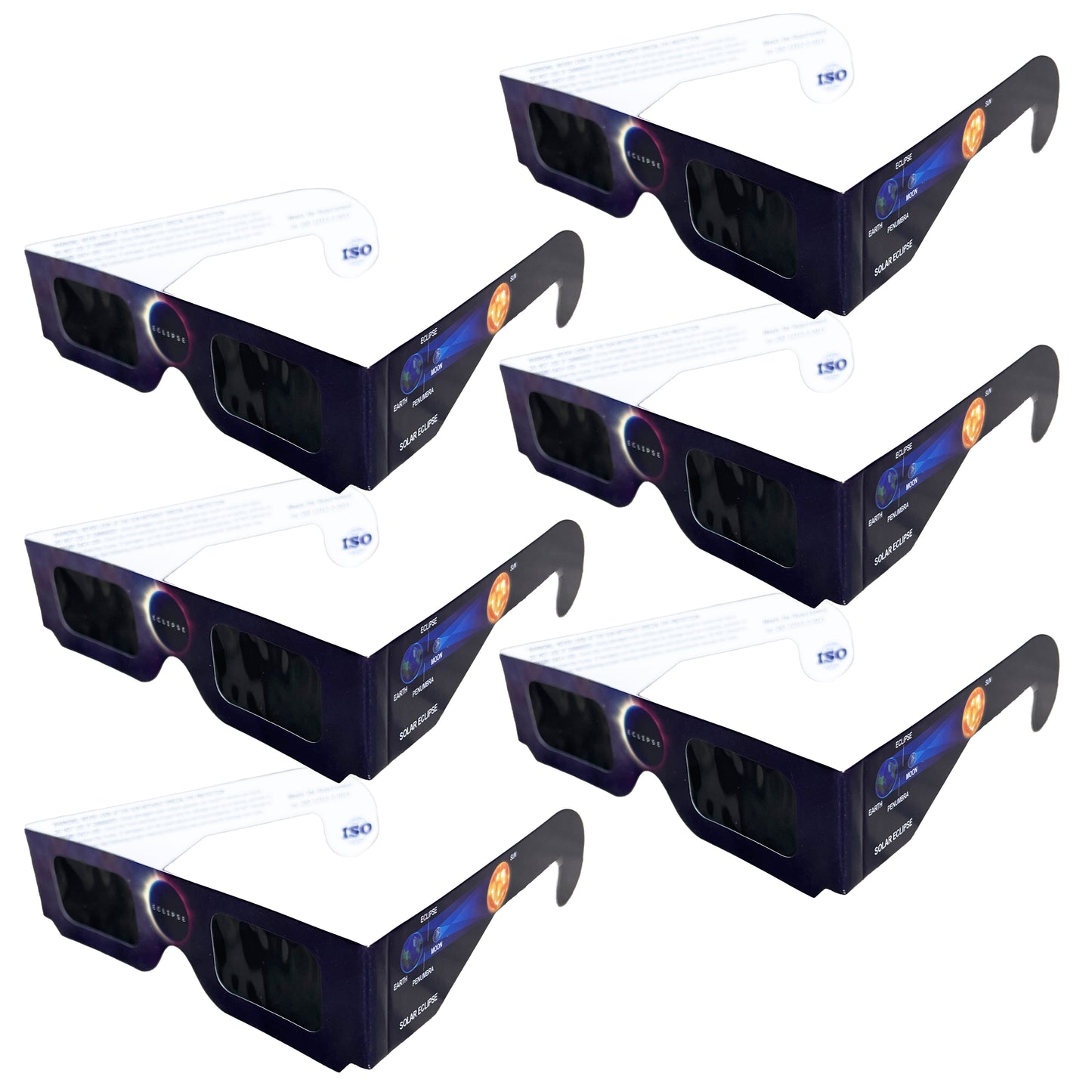 Solar Eclipse Paper Glasses, ISO Certified - 6 Pack - Safe glasses for Direct Sun Viewing