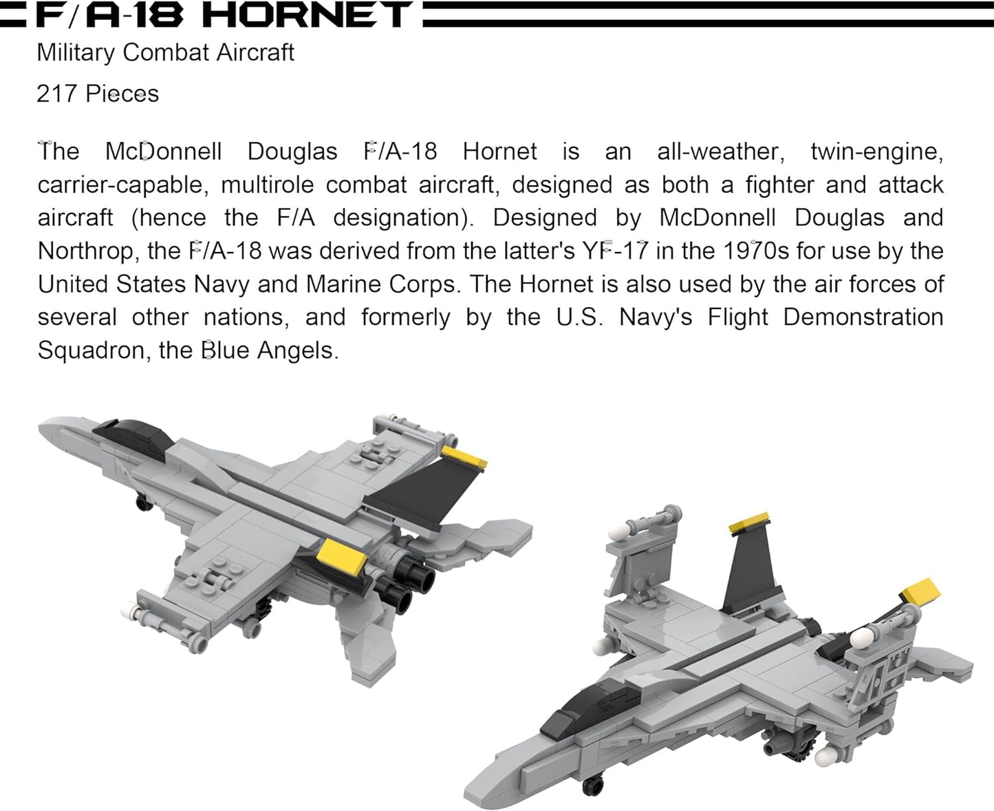5 Military Building Block Sets (F/A-18 Hornet, F-14 Tomcat Fighter Jet, AH-64 Apache Helicopter, M2 Bradley Tank, and Humvee Avenger) - 728 Pieces