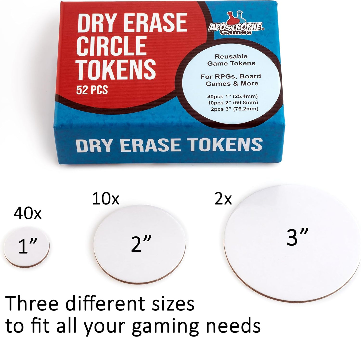 52 Dry Erase Circle Tokens - Reusable Board Game Pieces