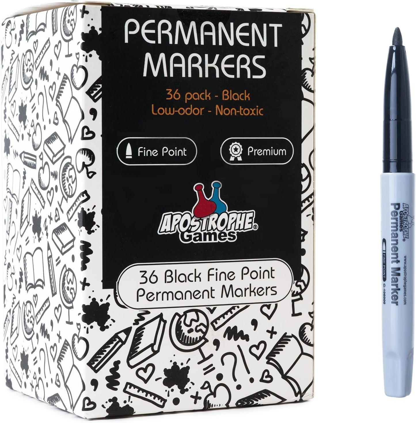 Fine Point Permanent Markers - 36 Black Pens