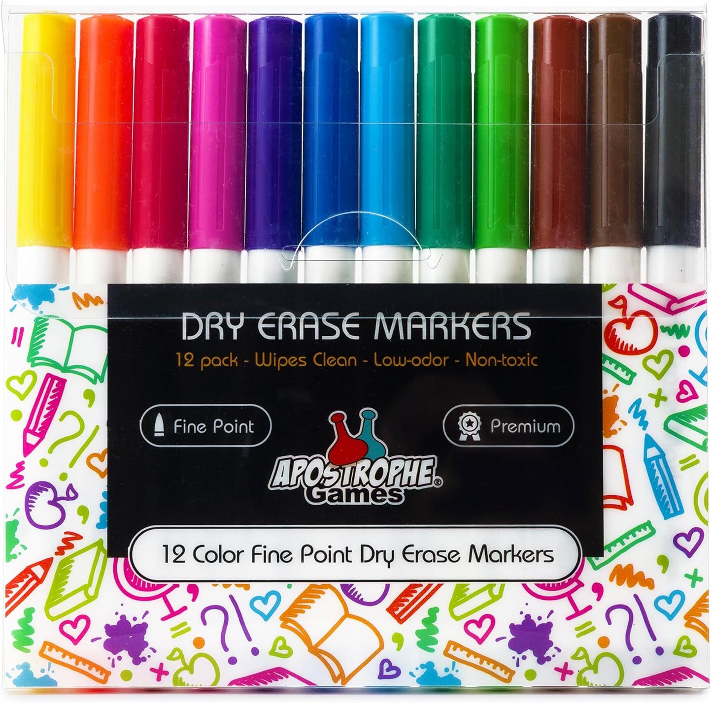 Fine Point Dry Erase Markers - 12 Colors