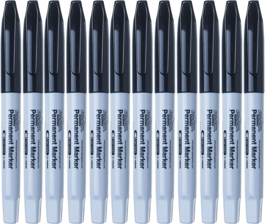 Fine Point Permanent Markers - 12 Pack, Black Pens