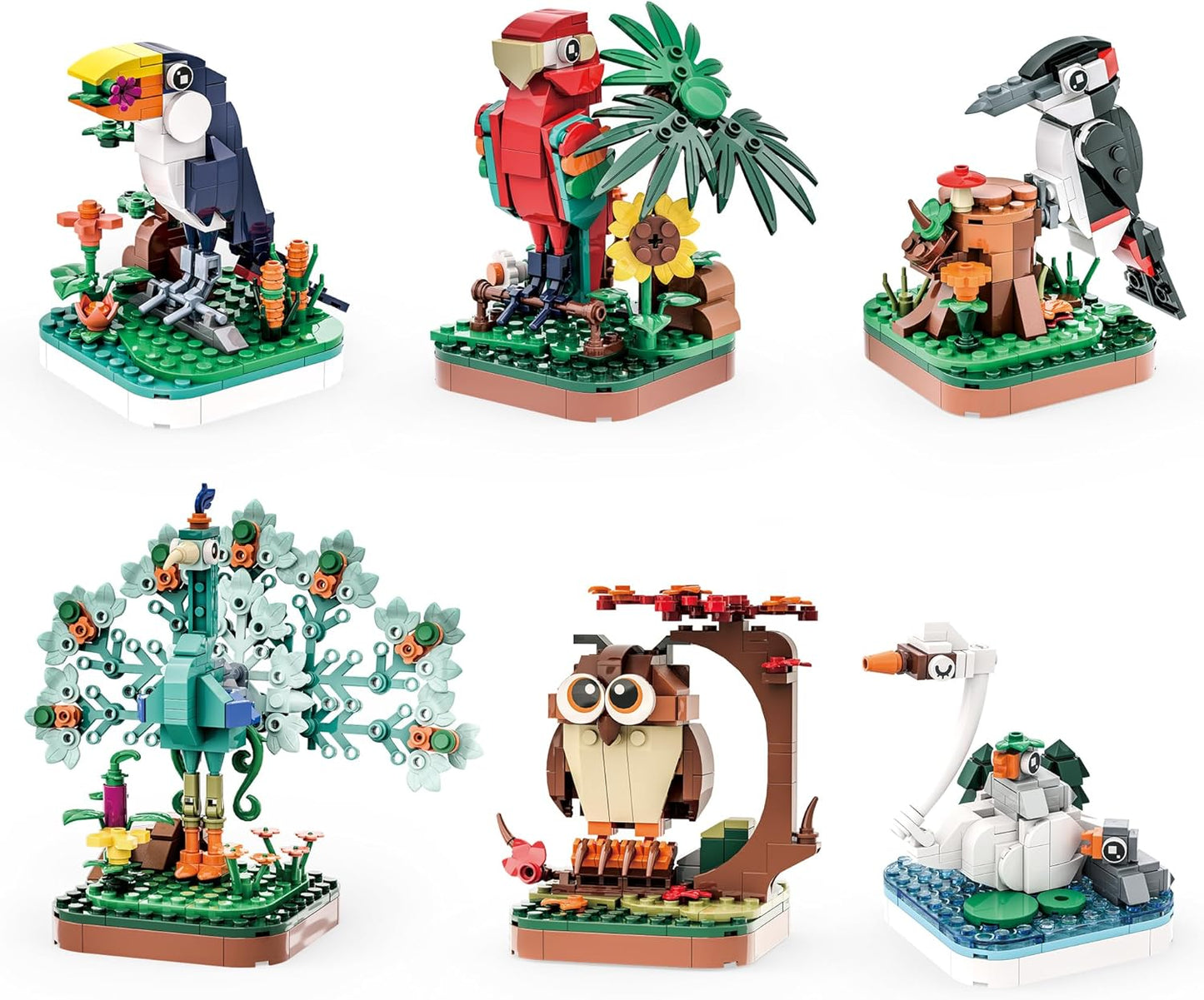Majestic Birds Model Building Block Kit - 900 Pieces - Six Unique Bird Models