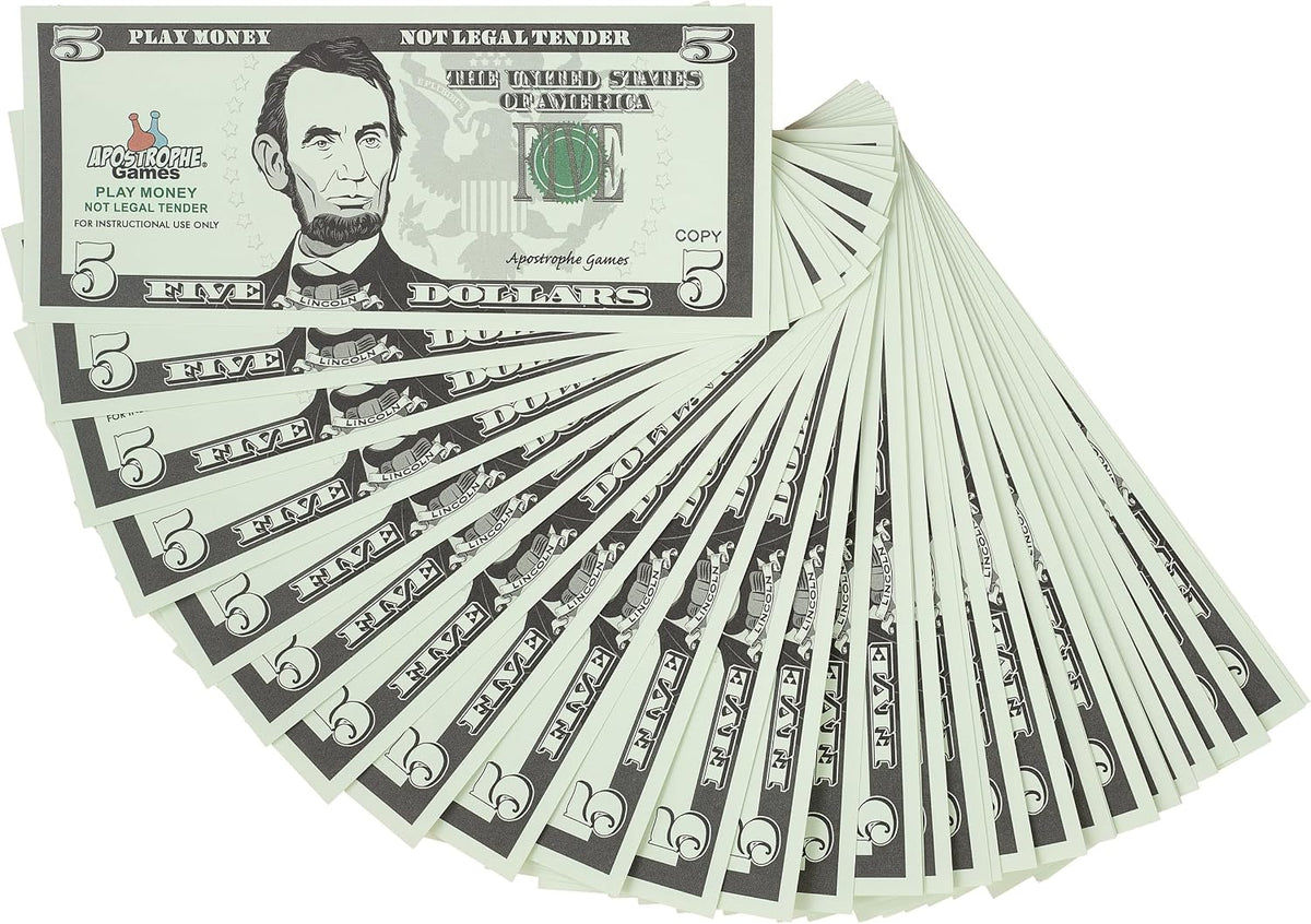 Play Money - 200Pcs $5 Bills Pretend Money for Kids, Banking Toy