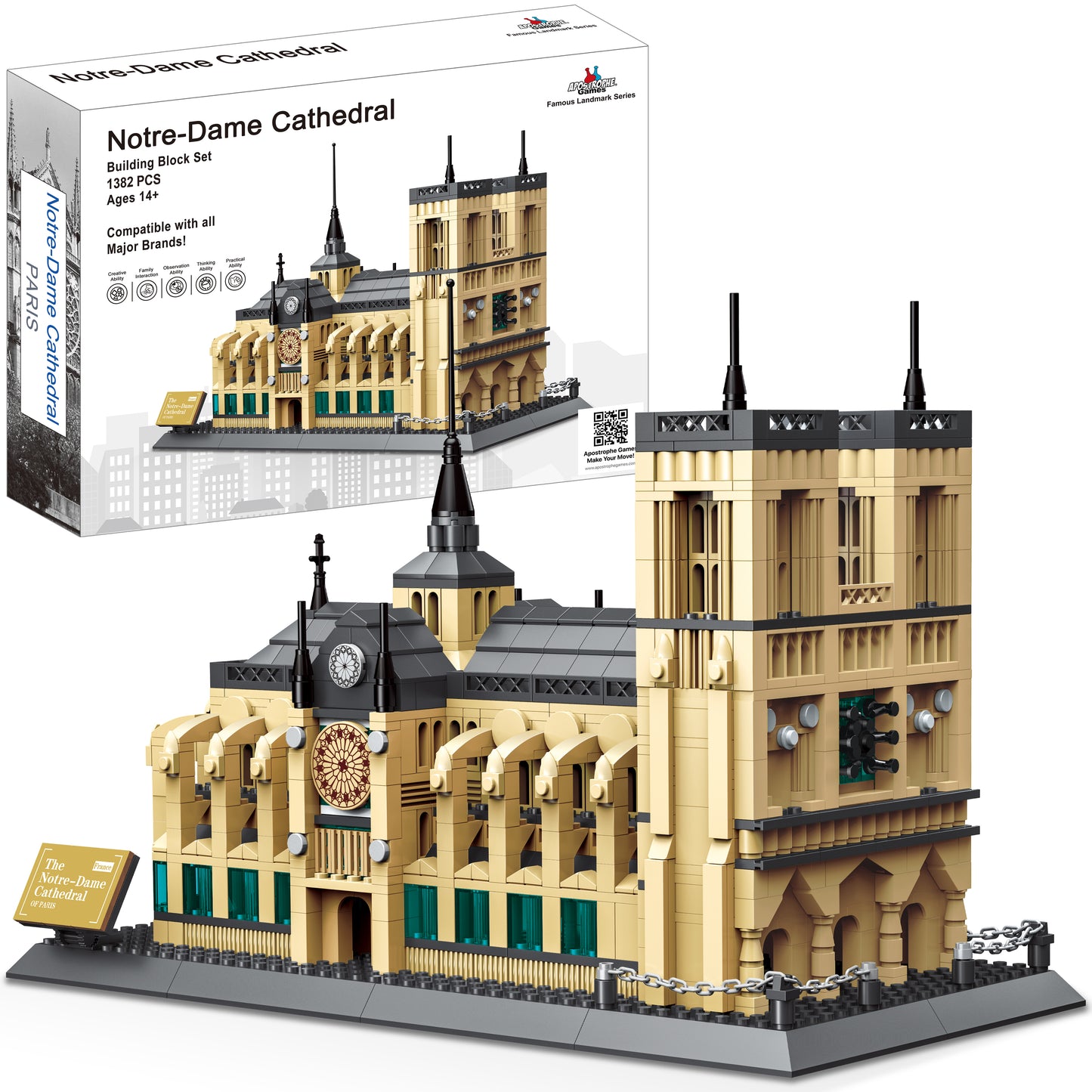 Notre-Dame Cathedral Building Block Set - 1382 Pieces
