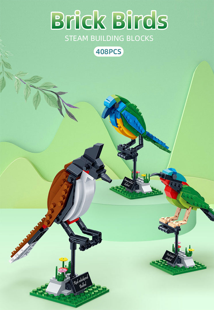 Birds Model Building Block Kit - 408 Pieces - Three Unique Birds