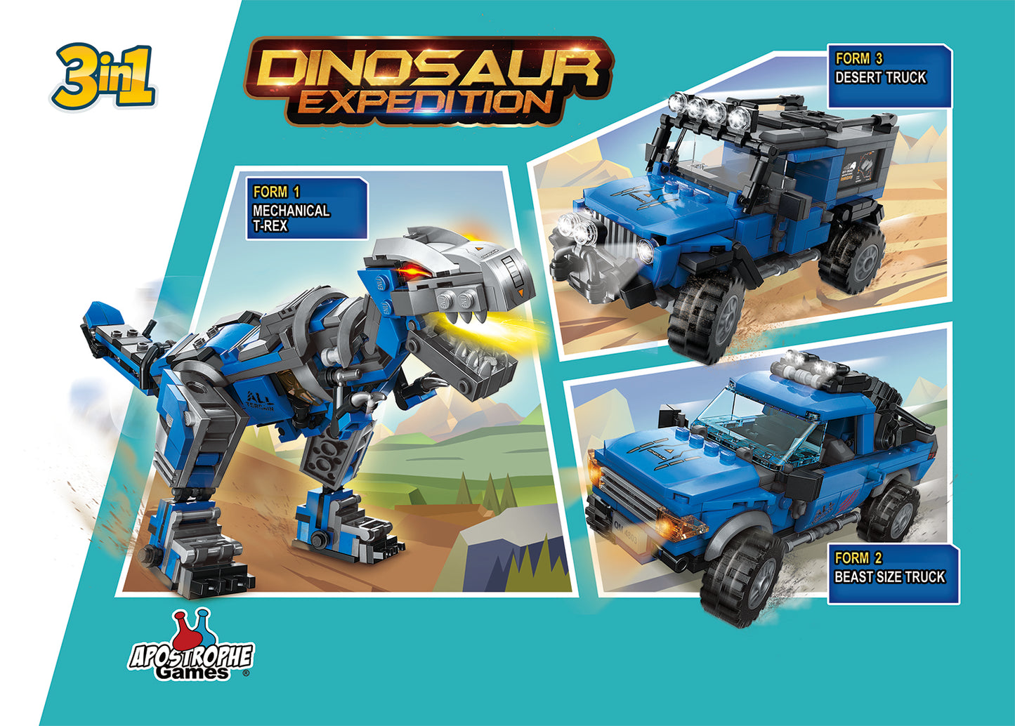 3 in 1 Dinosaur Expedition Building Block Set - 375 Pieces