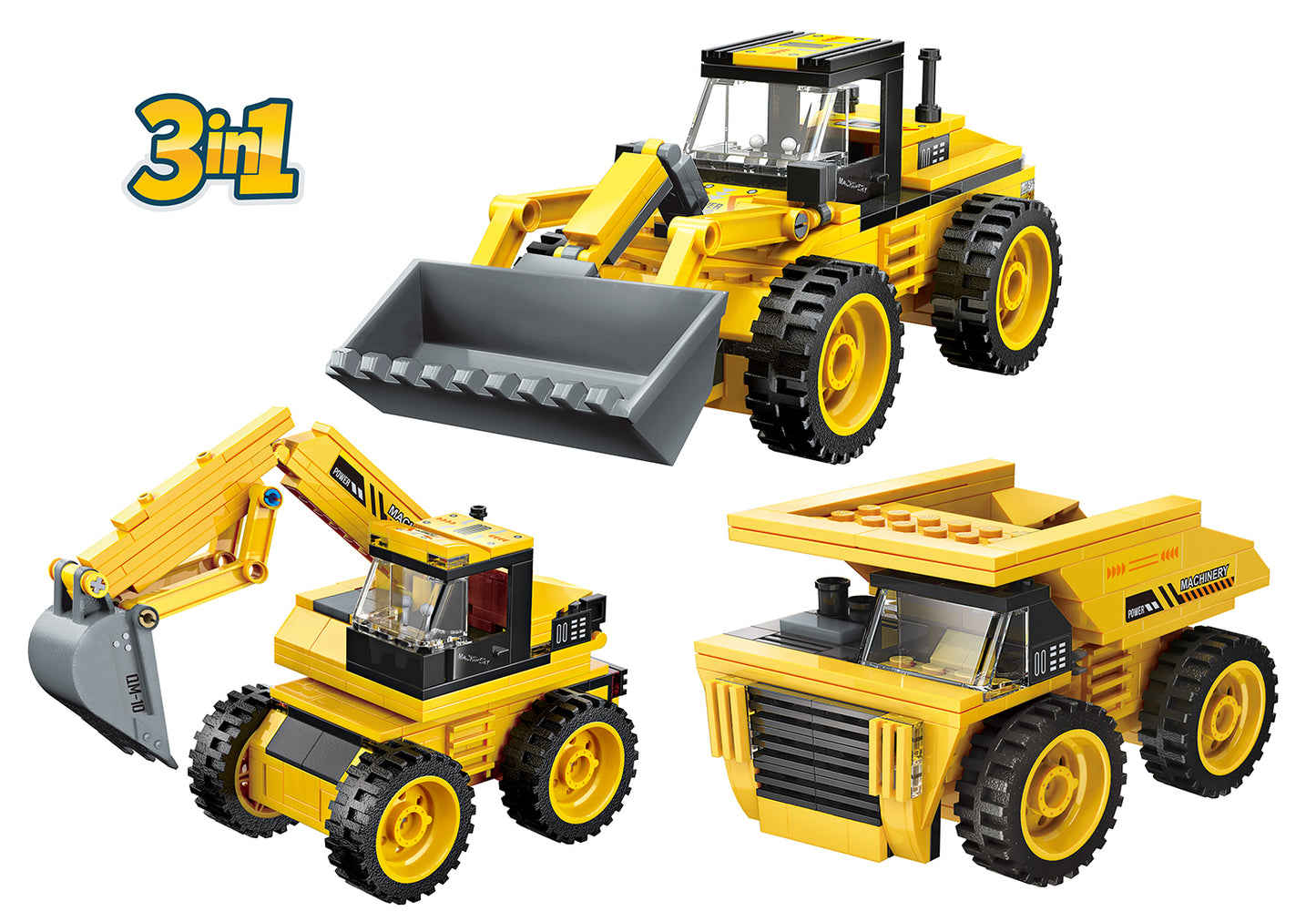 Construction Team Building Block Set - 203 Pieces - 3 Builds in 1 Box!