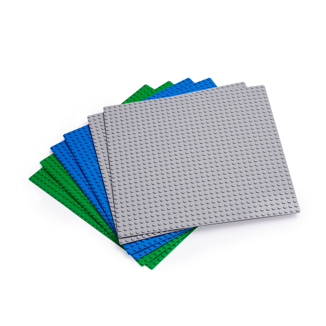 6 Building Block Base Plates (Green, Blue & Gray)