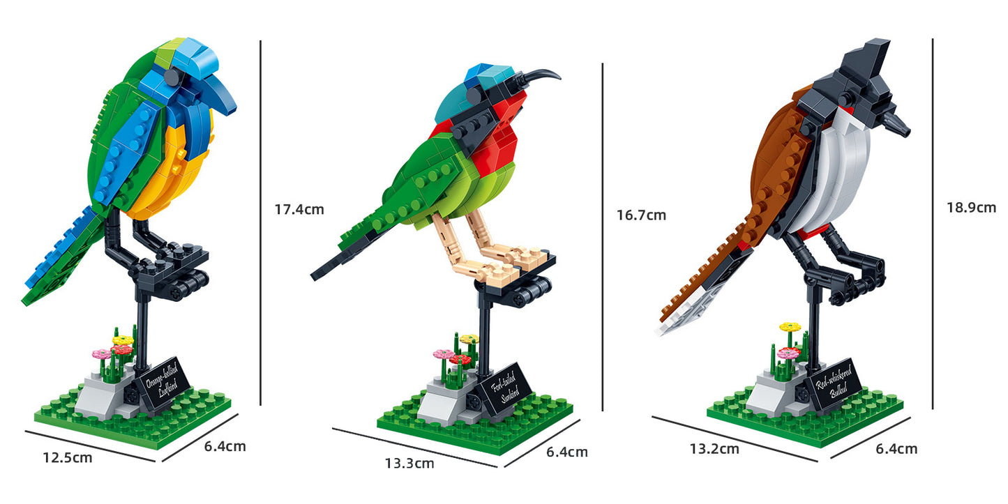 Birds Model Building Block Kit - 408 Pieces - Three Unique Birds