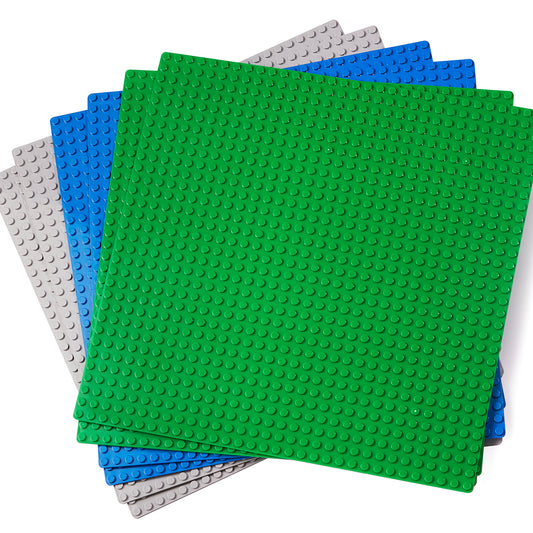 6 Building Block Base Plates (Green, Blue & Gray)